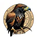 Vegvisir and hawk intertwined tattoo design idea