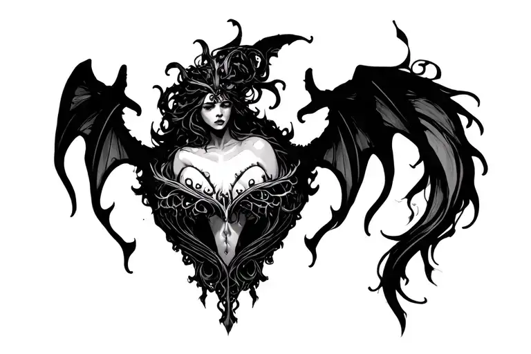 ornamental succubus womb tattoo for men design incorporating gothic elements and evoking eroticism tattoo design idea
