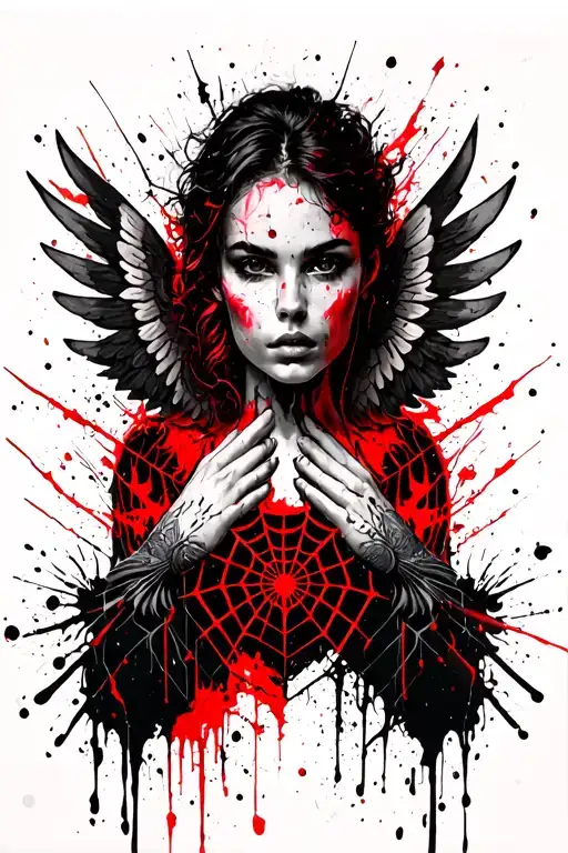 angle wings on arm with spider web elbow  tattoo design idea