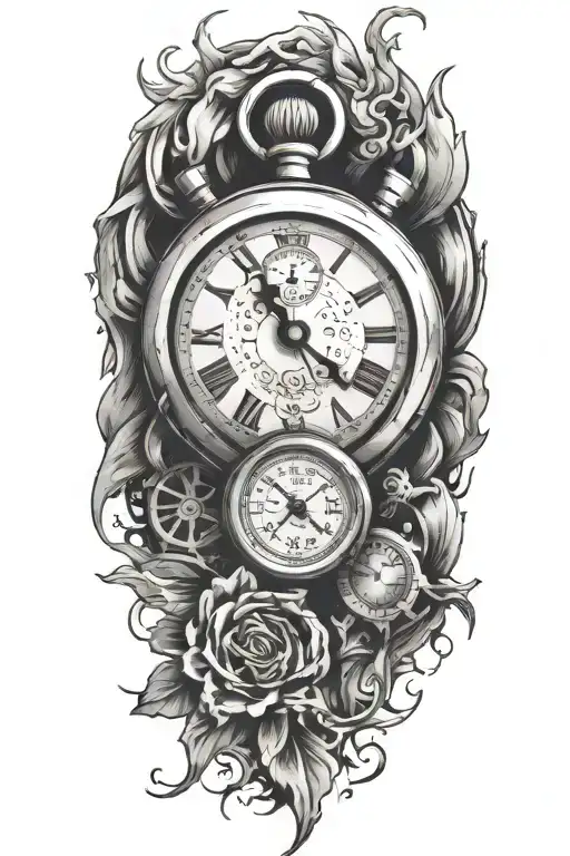 stopwatch surrounded tattoo design idea