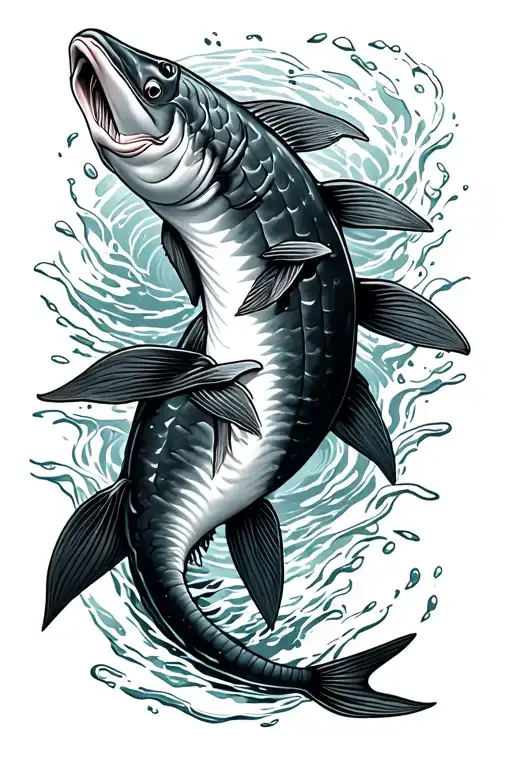 sturgeon swimming tattoo design idea