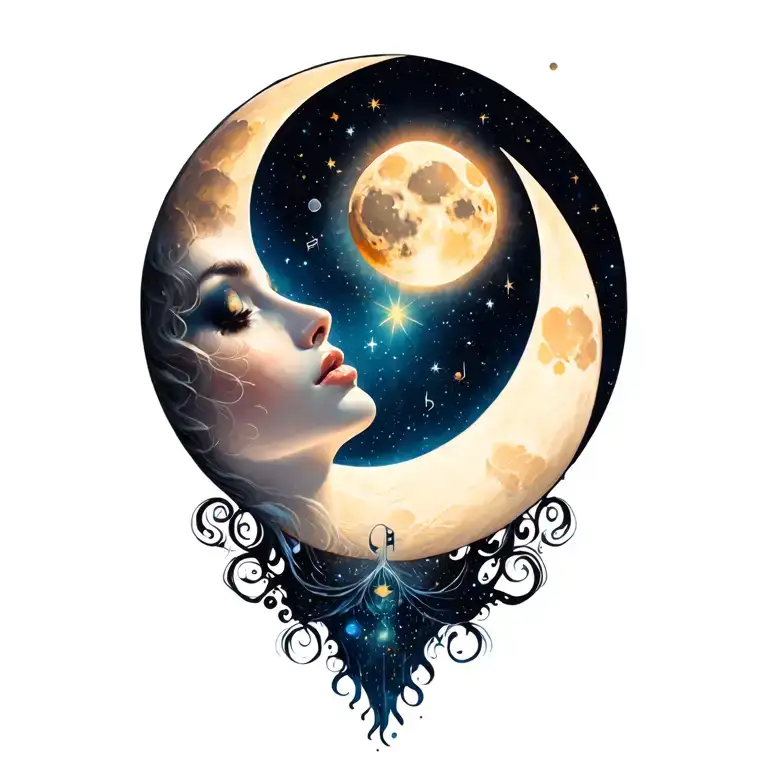 celestial moon surrounded my music tattoo design idea