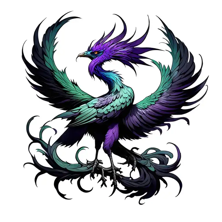 Purple green Phoenix tattoo design idea