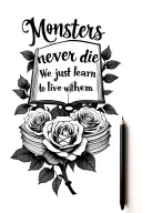 open Book text 'Monsters never die,We just learn to live with them' Roses, Dark Romance tattoo design idea
