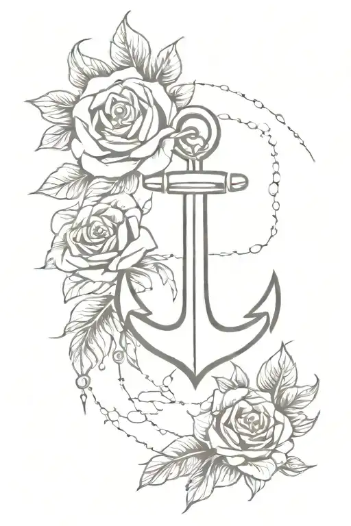 anchor, rose, compass, feathers tattoo design idea
