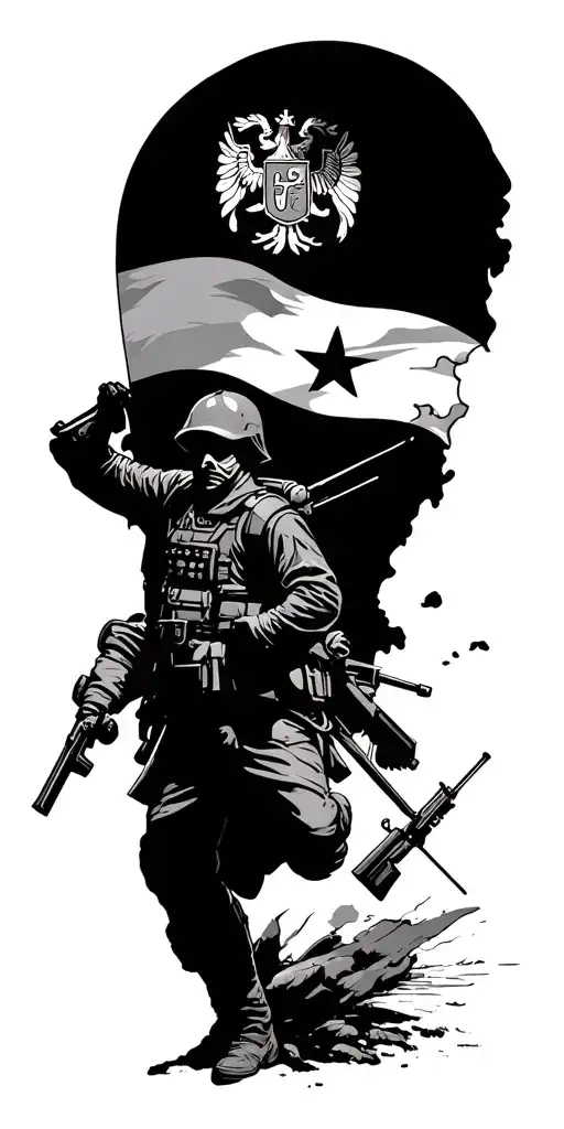 World wor 1 serbia, flag, Canon, soldiers fighting tattoo design idea