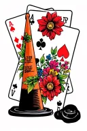 traffic cone with playing cards and flowers tattoo design idea