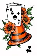 traffic cone with playing cards and flowers tattoo design idea