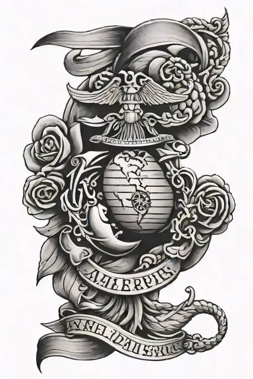 marine corps, america, life outdoors arm sleeve tattoo design idea