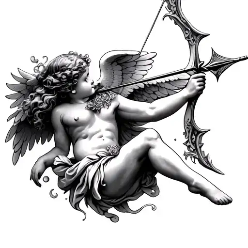 cupid shooting arrow tattoo design idea