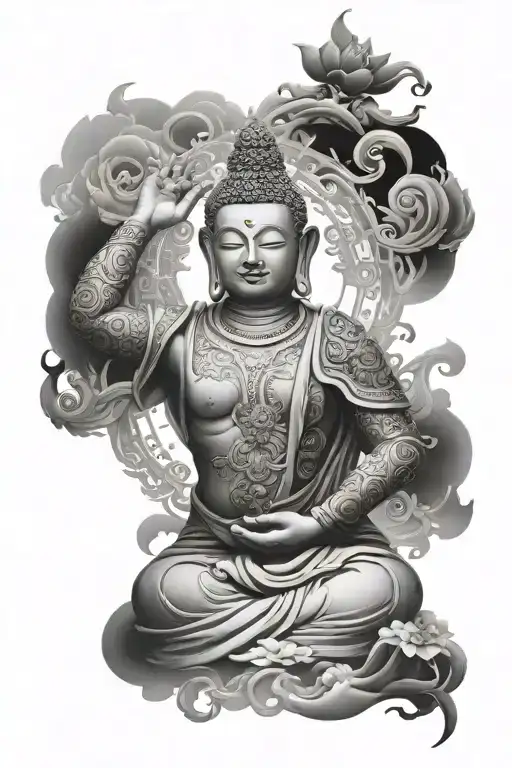 mahayana buddhist enlightened sleeve tattoo design idea