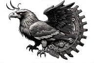 Eagle with mechanical bio gears tattoo design idea