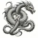Dragon wrapped arms around herself tattoo design idea