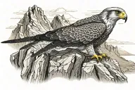 mountains with one periguine falcon perched on rocks surrounded tattoo design idea