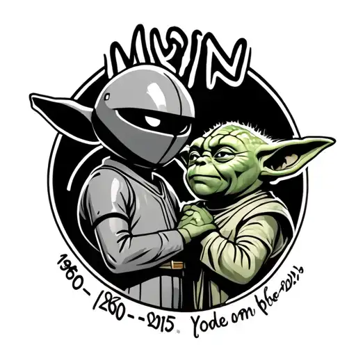 marvin the Martian and Yoda looking at each other with mum written in between and dates 1960-2015 tattoo design idea