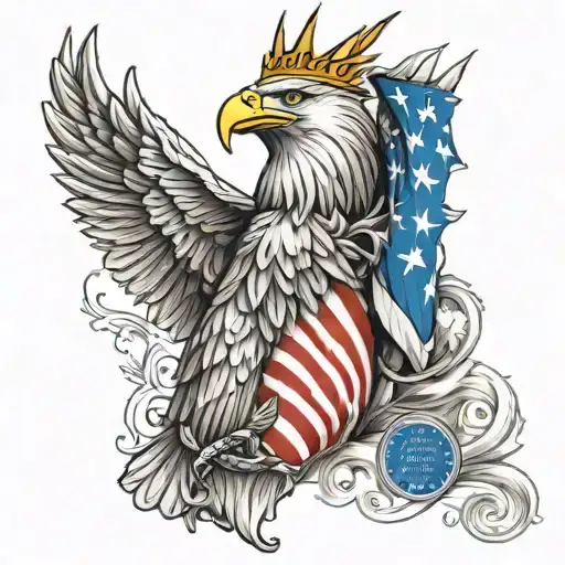 Statue of Liberty, bald eagle wings and American flag tattoo design idea