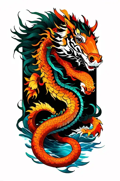 earth dragon wrapped, metal horse galloping, water tiger hunting, metal rat dancing and wood snake wrapped tattoo design idea