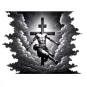 cross with man falling into clouds tattoo design idea