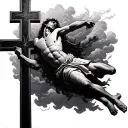 cross with man falling into clouds tattoo design idea