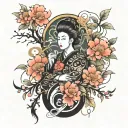  “Design a luxurious and classy Japanese-inspired full sleeve tattoo in black ink with bright accents. The sleeve should tattoo design idea
