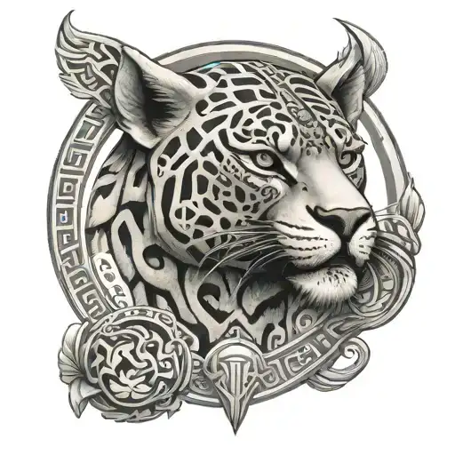 mayan jaguar surrounded tattoo design idea