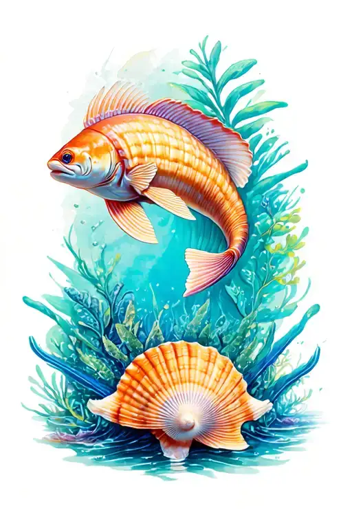 Florida ocean animals and shells tattoo design idea