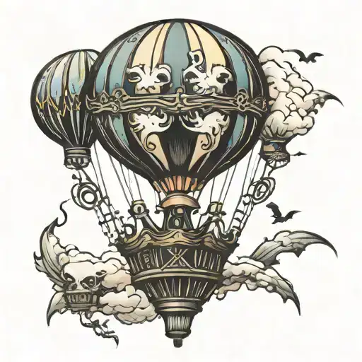 hot air balloon spooky and weird tattoo design idea