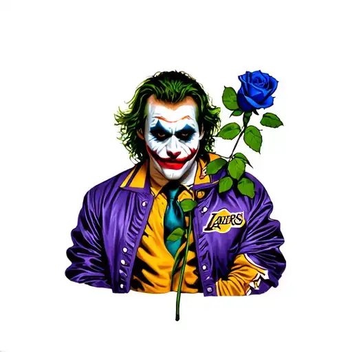 heath ledger joker holding blue rose wearing lakers jacket tattoo design idea