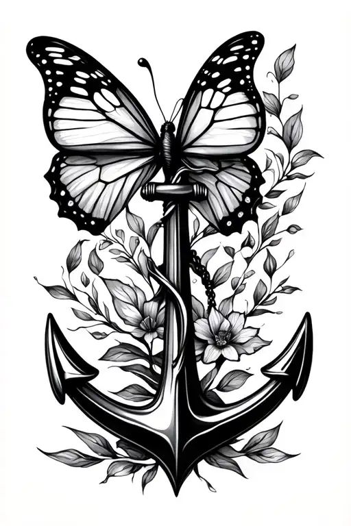 anchor and butterfly resting tattoo design idea