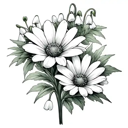 violet flower daisy flower lily of the valley flower larkspur flower marigold flower tattoo design idea