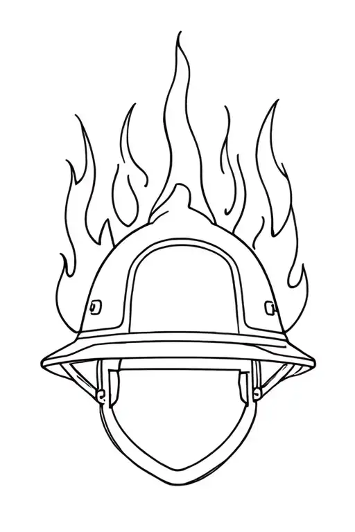 Fire brigade helmet with flames tattoo design idea