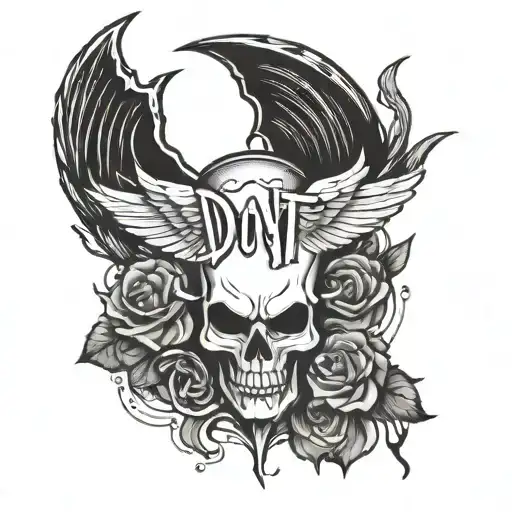 Minimal tattoo write " don't stop " with symbol of devil and angel tattoo design idea