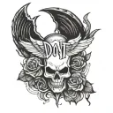 Minimal tattoo write " don't stop " with symbol of devil and angel tattoo design idea