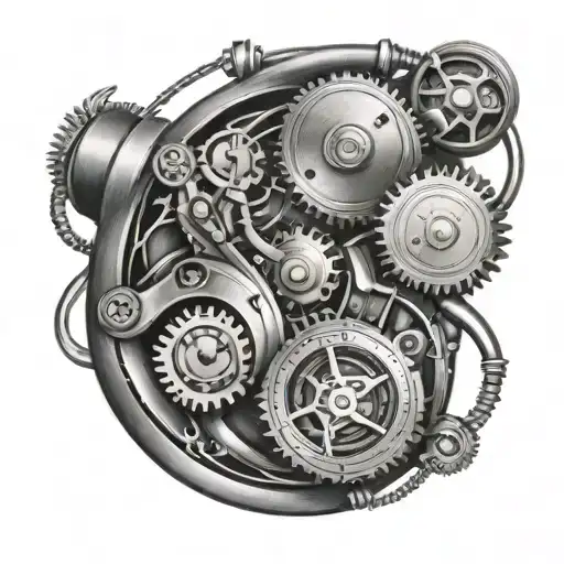 turbo and pocket watch mechanism intertwined tattoo design idea