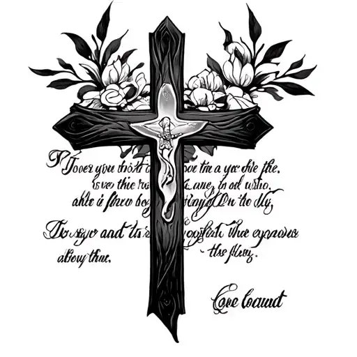 cross with bible verse on tricep tattoo design idea