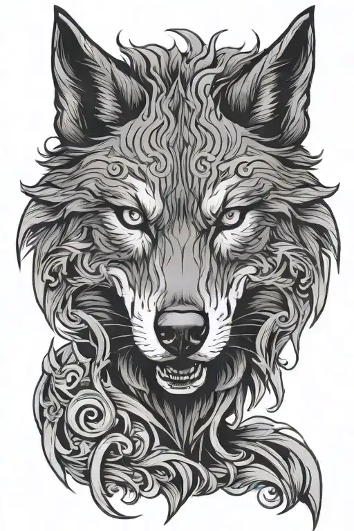 Evil wolf head tattoo design idea