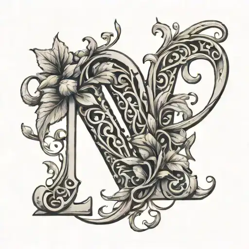 vines wrapped together letter N and B letters with a little heart simple but classic  tattoo design idea