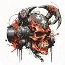 biker skull with devil horns on his helmet  tattoo design idea