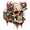 biker skull with devil horns on his helmet  tattoo design idea