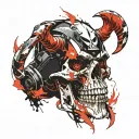 biker skull with devil horns on his helmet  tattoo design idea