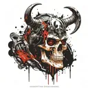 biker skull with devil horns on his helmet  tattoo design idea