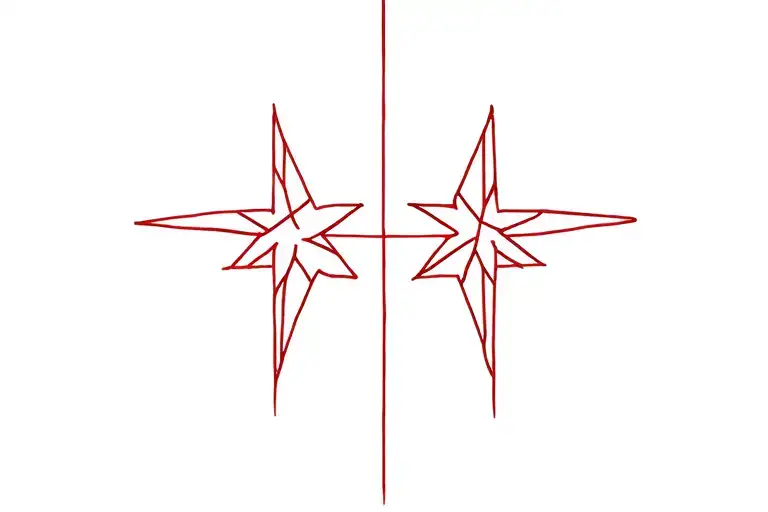 Ethereal under bust tattoo of two stars connected with a red string tattoo design idea