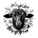 black sheep head surrounded by flowers tattoo design idea