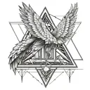 wing enclosed in a triangle with a sculpture tattoo design idea