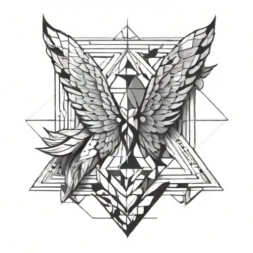 wing enclosed in a triangle with a sculpture tattoo design idea