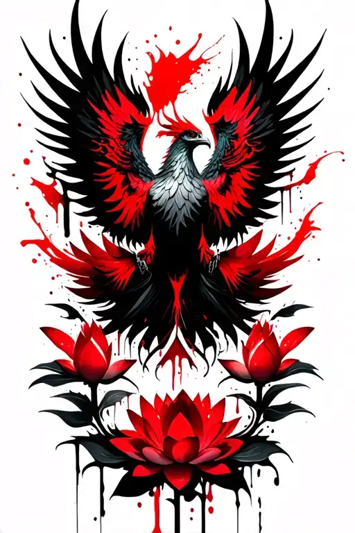 phoenix rising from lotus flowers tattoo design idea