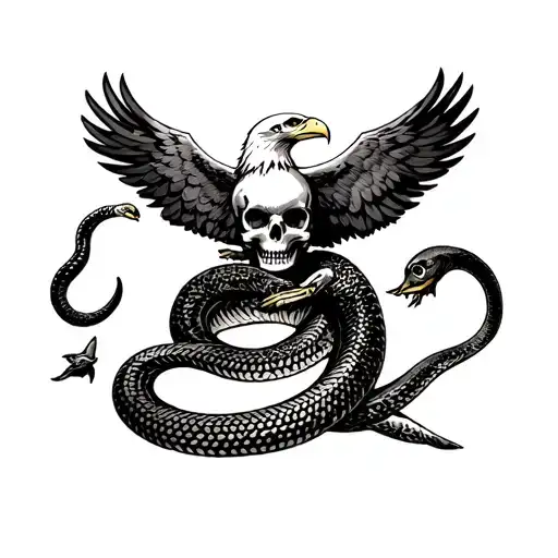skull snake and eagle  tattoo design idea