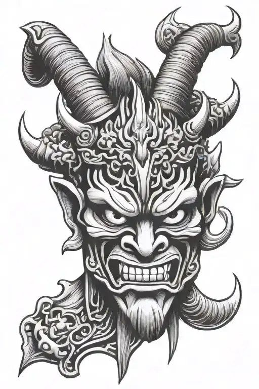 Dagger japanese oni mask tattoo design idea