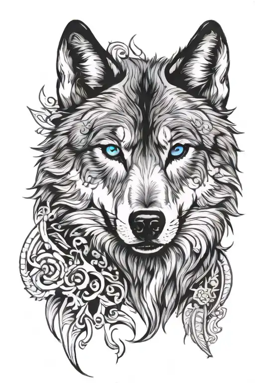 Wolf blue eyes tattoo design idea