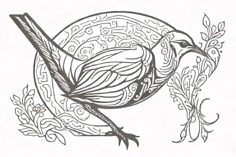 Wren bird aries zodiac sign tattoo design idea